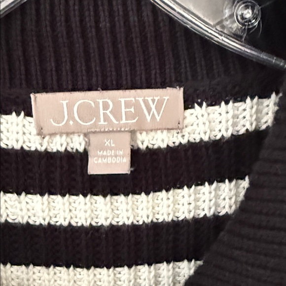J. Crew Ribbed Cotton Button-Collar Sweater in Black and White Stripe Size XL - Picture 7 of 8